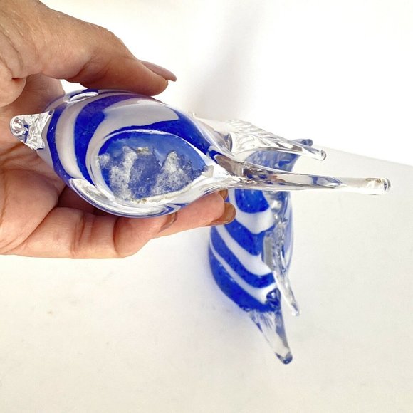 Glass Kissing Fish Sculpture Pair Blue White - Picture 5 of 9